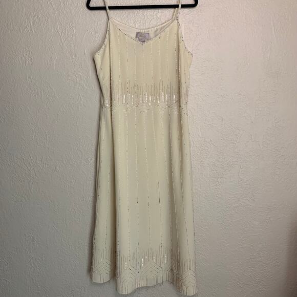 Midnight Velvet Dresses & Skirts - Style Midnight Velvet Cream Beaded Fringe Maxi Dress Size Large